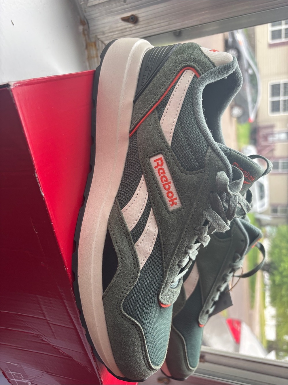 Reebok Men's Green & White Low-Top Sneakers with Red Accents